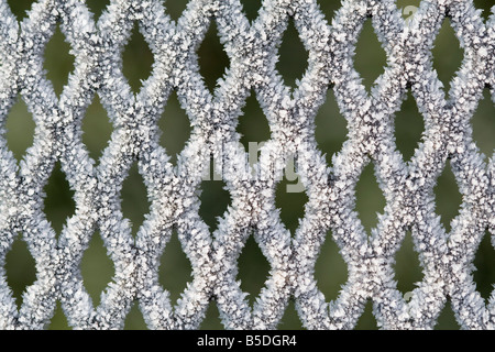 Trasformata per forte gradiente gelo su reti a doghe a metallo Tavolo da giardino Foto Stock