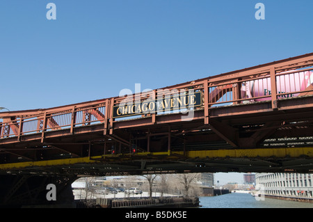 Ponte sul Fiume di Chicago, Chicago, Illinois, USA, America del Nord Foto Stock