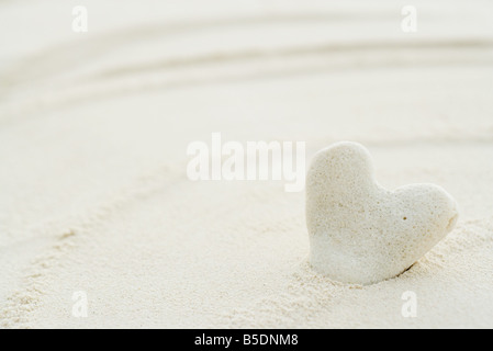 A forma di cuore coral bloccati nella sabbia Foto Stock