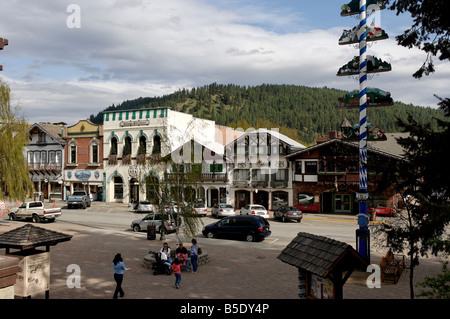 Leavenworth villaggio bavarese, costruito nel 1960, Chelan County, nello Stato di Washington, USA, America del Nord Foto Stock