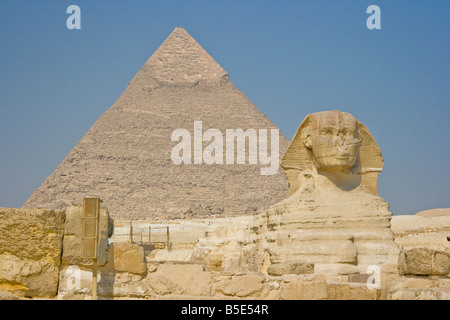 La sfinge e la piramide di Khafre in Giza in Il Cairo Egitto Foto Stock