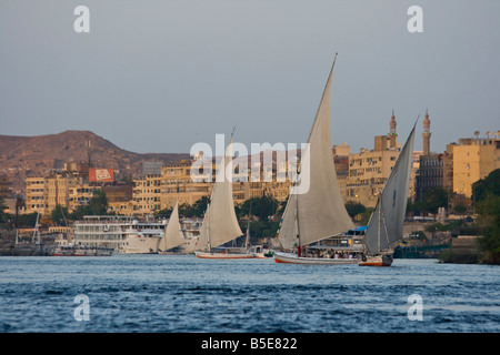 Barche a vela in feluca sul fiume Nilo in Egitto Aswan Foto Stock
