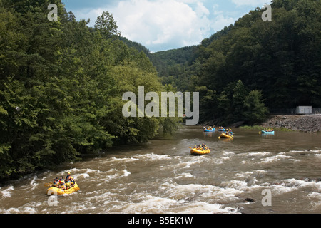 Rafters scendendo il fiume Ocoee in Tennessee dell'Est Foto Stock