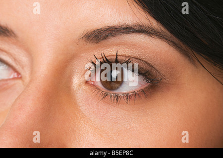 Donna con occhi marroni, full frame, close-up Foto Stock
