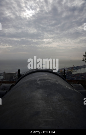 Gun emplacement al Castell de Montjuïc, Barcellona, Spagna Foto Stock