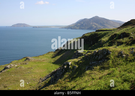 Affacciato su Lough Swilly dalla montagna Knockalla nella Contea di Donegal, Irlanda Foto Stock