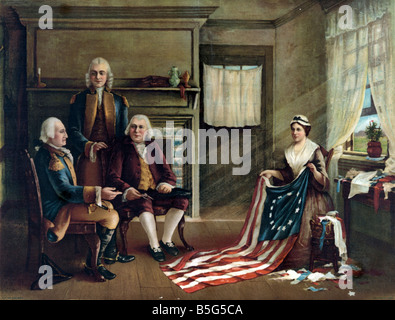 Betsy Ross e la nascita della bandiera degli stati uniti Foto Stock