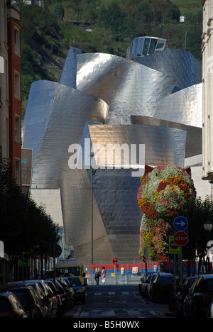 Vista del Guggenheim da un lato della strada a Bilbao, Spagna, Europa. Foto Stock