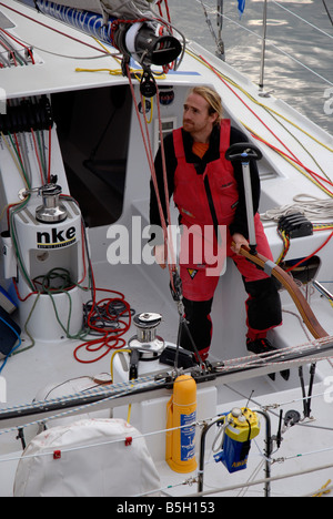 Inizio della transat Jacques Vabre in Le Havre porto Normandia Francia Yvan Noblet Appart City skipper Foto Stock