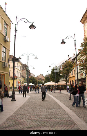 Strada pedonale, Strada Balcescu, Sibiu, Transilvania, Romania Foto Stock