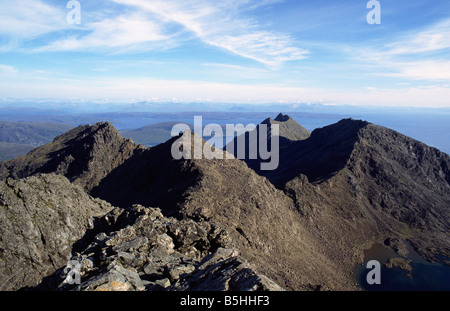 L'estremità meridionale del Cuillin Ridge visto dal Sgurr Alasdair, Isola di Skye, Skye e Lochalsh, Highland, Scotland, Regno Unito. Foto Stock