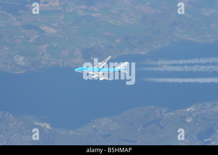 Midair vista dall'alto di KLM 747 aereo Aprile 2008 Foto Stock