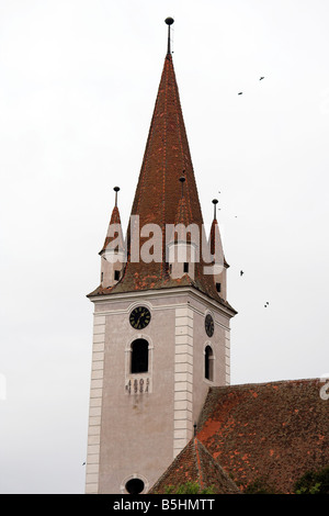 Belfry, la chiesa fortificata, Cristian, vicino a Sibiu, Transilvania, Romania Foto Stock