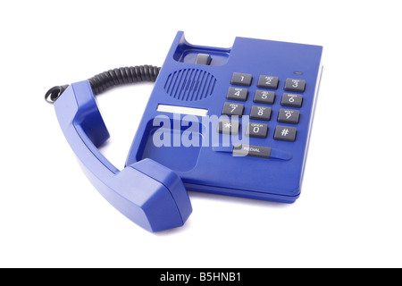 Telefono con ricevitore sganciato isolato su bianco Foto Stock