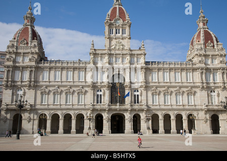 Town Hall, Plaza de Maria Pita, La Coruña, Galizia, Spagna Foto Stock