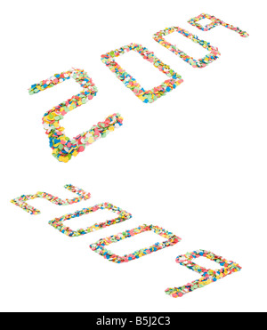 Concept per il Nuovo Anno con 2009 scritto con confettis in un moderno font Foto Stock