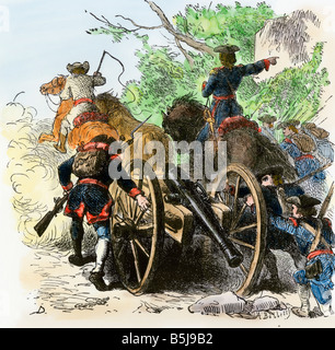 Artiglieria coloniale passando su monti Appalachi, la guerra di indiano e francese. Colorate a mano la xilografia di Felix Darley illustrazione Foto Stock