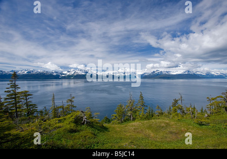 Vista del ghiacciaio in cascata e College Fjord, Prince William Sound, Alaska Foto Stock