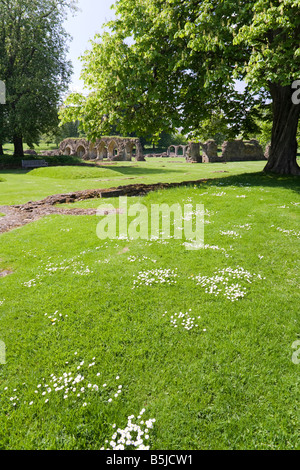 Il sito originale della chiesa abbaziale all Abbazia di Hailes su Cotswolds nei pressi di Winchcombe, Gloucestershire Foto Stock