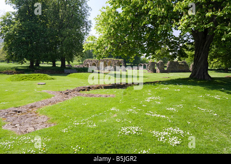 Il sito originale della chiesa abbaziale all Abbazia di Hailes su Cotswolds nei pressi di Winchcombe, Gloucestershire Foto Stock