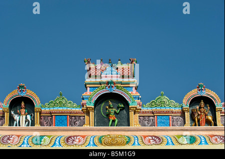 Divinità indù arcata dipinta su una strada contro il cielo blu. Andhra Pradesh, India Foto Stock