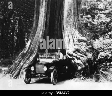Ford, Henry, 30.7.1863 - 7.4.1947, industriale americano (a sinistra), in una Ford Model T 1921 Touring, sotto un albero mammut, Stanley Park, British Columbia, Canada, 1920s, Foto Stock