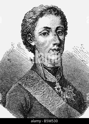 Gustav IV Adolf, 1.11.1778 - 7.2.1837, Re di Svezia 29.3.1792 - 29.3.1809, ritratto, incisione in legno, 19th secolo, , Foto Stock