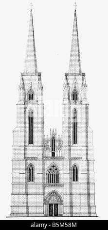 Architettura, chiese e monasteri, Germania, Marburg, Chiesa Elisabetta, costruita 1235 - 1340, facciata, disegno, 20th secolo, chiesa, Medioevo, gotico, Europa, Assia, 13th/14th secolo, storico, storico, medievale, Foto Stock