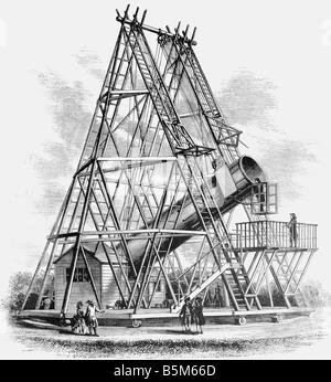 Astronomia, strumenti, il telescopio di 40 piedi di William Herschel, incisione del legno, 19th secolo, strumento, scienza, Gran Bretagna, 18th secolo, storico, storico, Foto Stock