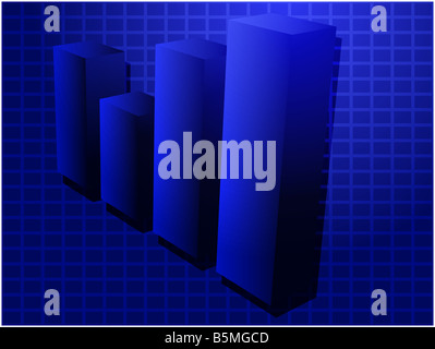 Tre d grafico a barre schema finanziario illustrazione su griglia quadrata Foto Stock