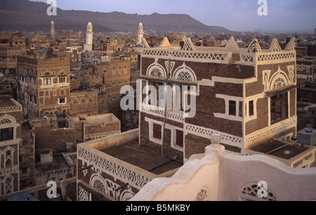 Vista serale di Sana'a nello Yemen Foto Stock