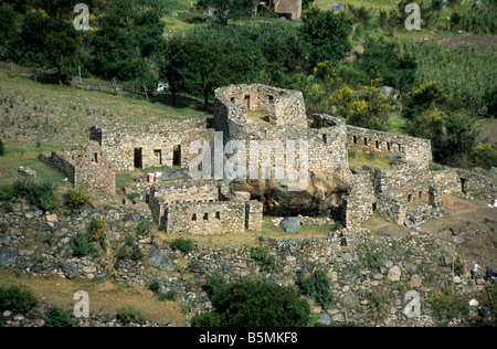 Sun tempio a Llactapata sito nelle vicinanze di km 88, Inca Trail, Perù Foto Stock