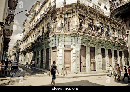 Scena di strada vecchia Havana Cuba Foto Stock