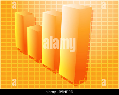 Tre d grafico a barre schema finanziario illustrazione su griglia quadrata Foto Stock