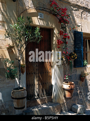 La porta di pietra tradizionale finca "casa", Valldemossa, Mallorca Foto Stock