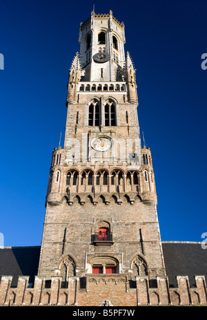 La torre campanaria a Bruges, Fiandre Occidentali, Belgio. Foto Stock