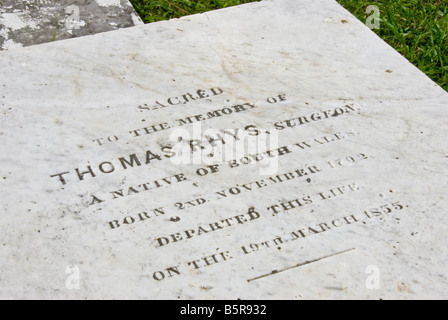 Lapide Cimitero Yarborough Belize City primo cimitero pubblico in Belize storico sito utilizzato 1787 per 1896 Foto Stock