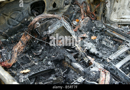 Bruciati a interno di un automobile Foto Stock