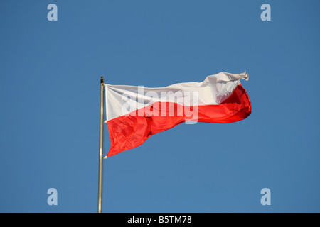 Bandiera polacca sul vento stelle gialle Foto Stock