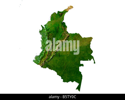 Immagine satellitare della Colombia isolati su sfondo bianco Foto Stock