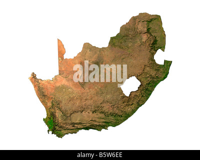 Immagine satellitare della Repubblica del Sud Africa isolati su sfondo bianco Foto Stock