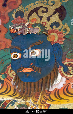 Pittura buddista. Il murale sulla parete al monastero di Drepung, Lahasa, Tibet Foto Stock