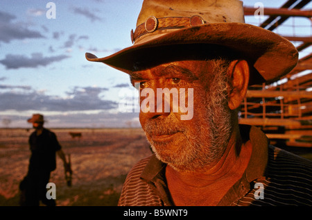 Aboriginal stockman, outback Australia Foto Stock