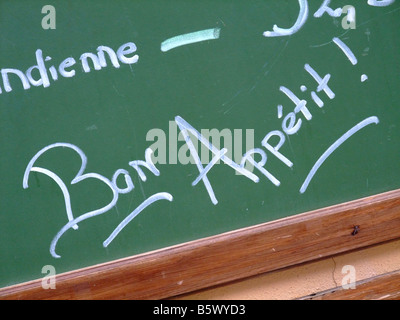 Ristorante francese menu greenboard Foto Stock