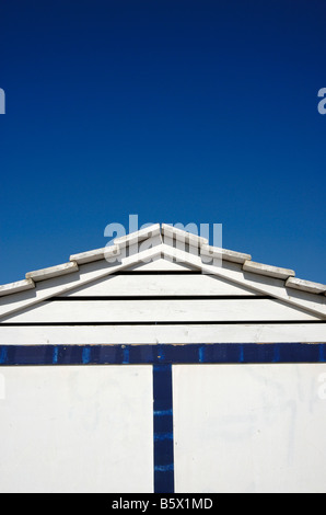 Bianco e blu Beach Hut Sant Pol de Mar Costa Brava Catalogna Spagna Foto Stock