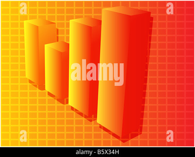 Tre d grafico a barre schema finanziario illustrazione su griglia quadrata Foto Stock