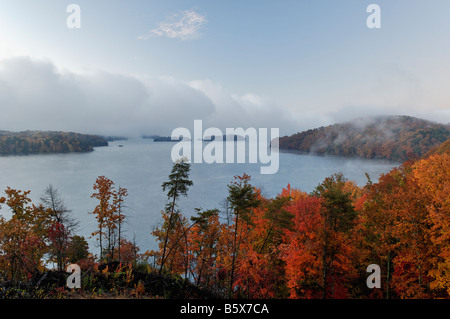 Mist Rising Off Watt Bar Lago all'alba Rhea County Tennessee Foto Stock