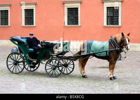 Allenatore di cavalli di fronte al Castello Reale di Varsavia, Polonia Foto Stock