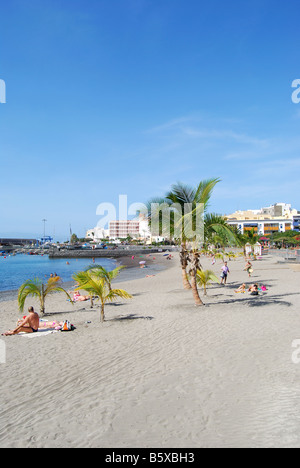 Vista della spiaggia, Playa de San Juan, Tenerife, Isole Canarie, Spagna Foto Stock