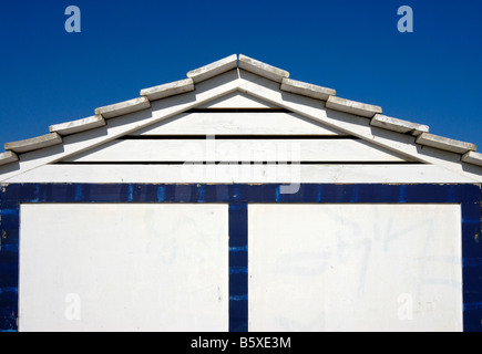 Bianco e blu Beach Hut Sant Pol de Mar Costa Brava Catalogna Spagna Foto Stock